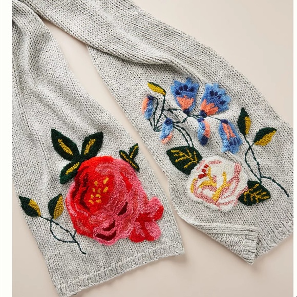 Anthropologie Accessories - Nathalie Lete x Anthropologie Grey and Floral Embroidery Knit Scarf